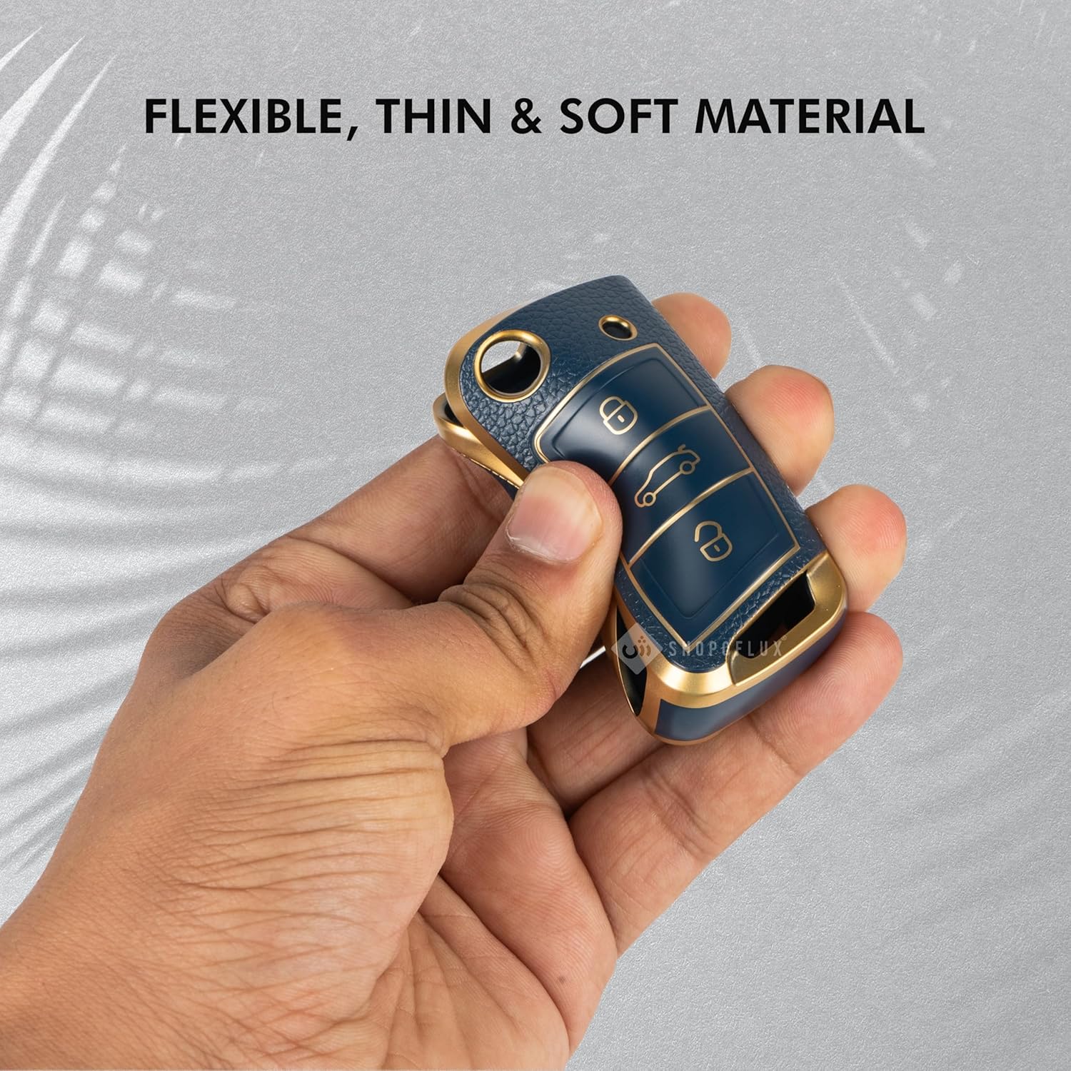 SHOPOFLUX Leather TPU Key Cover Compatible with Skoda & Volkswagen Cars Slavia | Kushaq | Octavia | Virtus | Taigun | Tiguan | T ROC 3 Button Flip Key