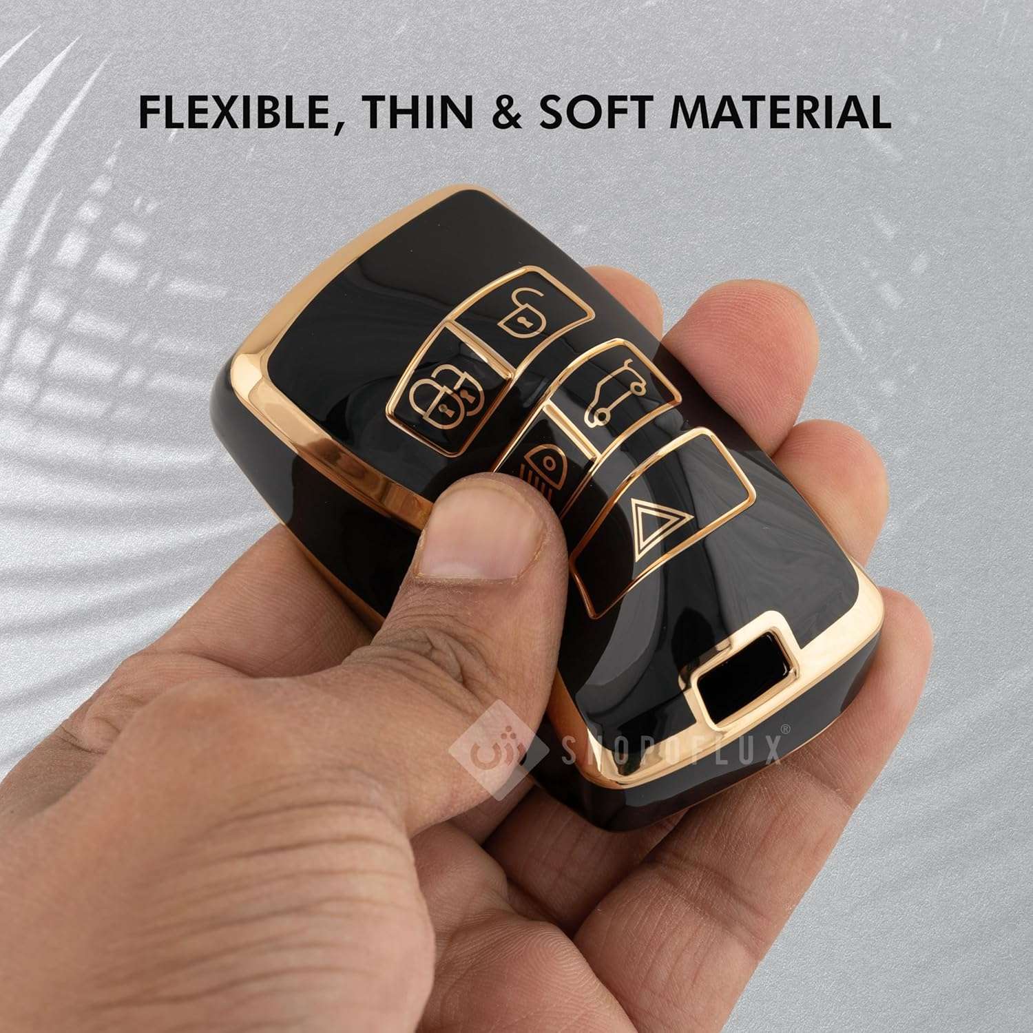 SHOPOFLUX TPU Car Key Cover Compatible for Range Rover : Sport, Evoque, Velar, Discovery, Defender 5 Button Smart Key - Black