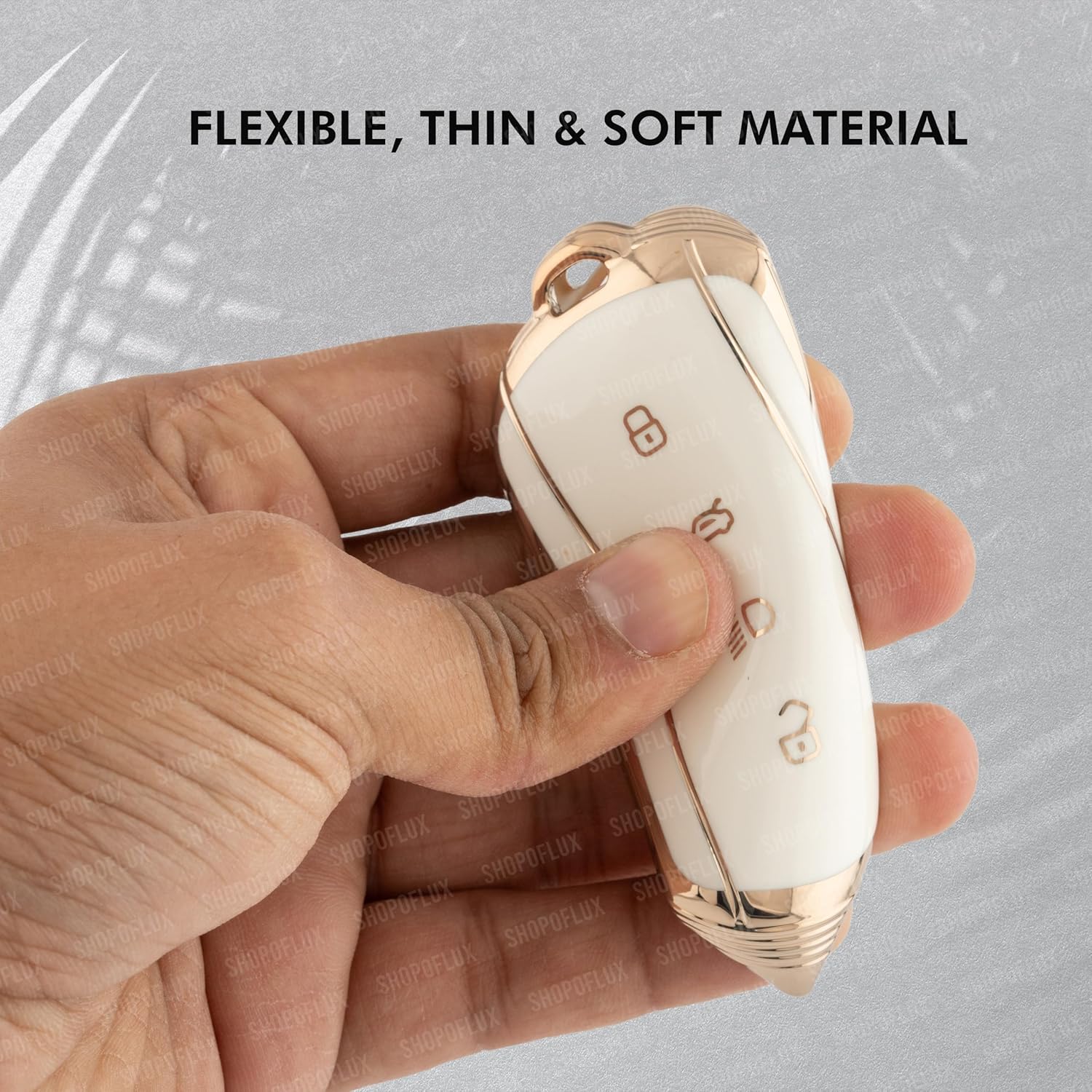 SHOPOFLUX TPU Key Cover Compatible with Tata Curvv | Curvv EV Electric | Sierra |Safari | Harrier | 4 Button Smart Key Only (White)