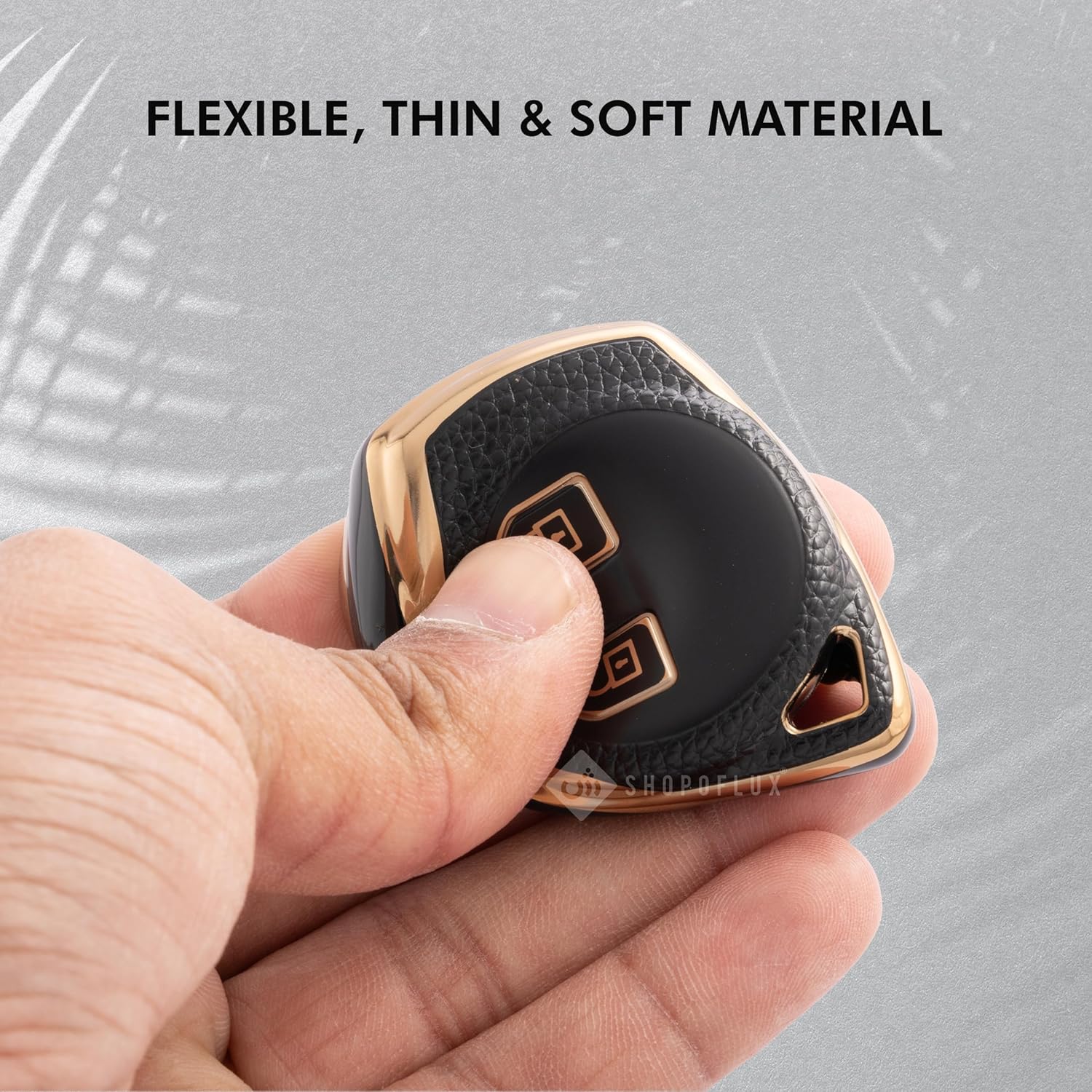 Shopoflux TPU Leather Key Cover Compitable for Suzuki Toyota and Swift | Ertiga | Wagonr | Celerio | Swift Dzire | Alto | Fronx | Breza | S Presso | Ignis 2 Button Remote Key Black Gold