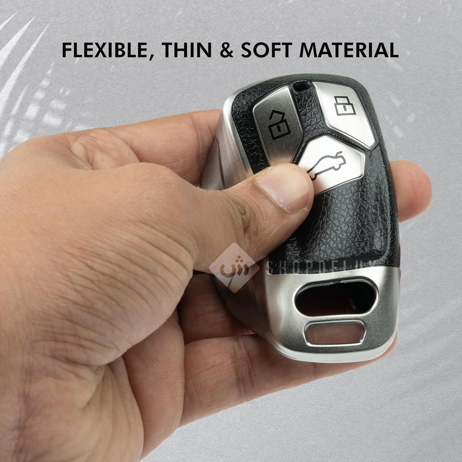 SHOPOFLUX TPU Leather Car Key Cover Compatible for Audi Q5, A5, A8, Q7, A4, A6 3 Button Smart Key