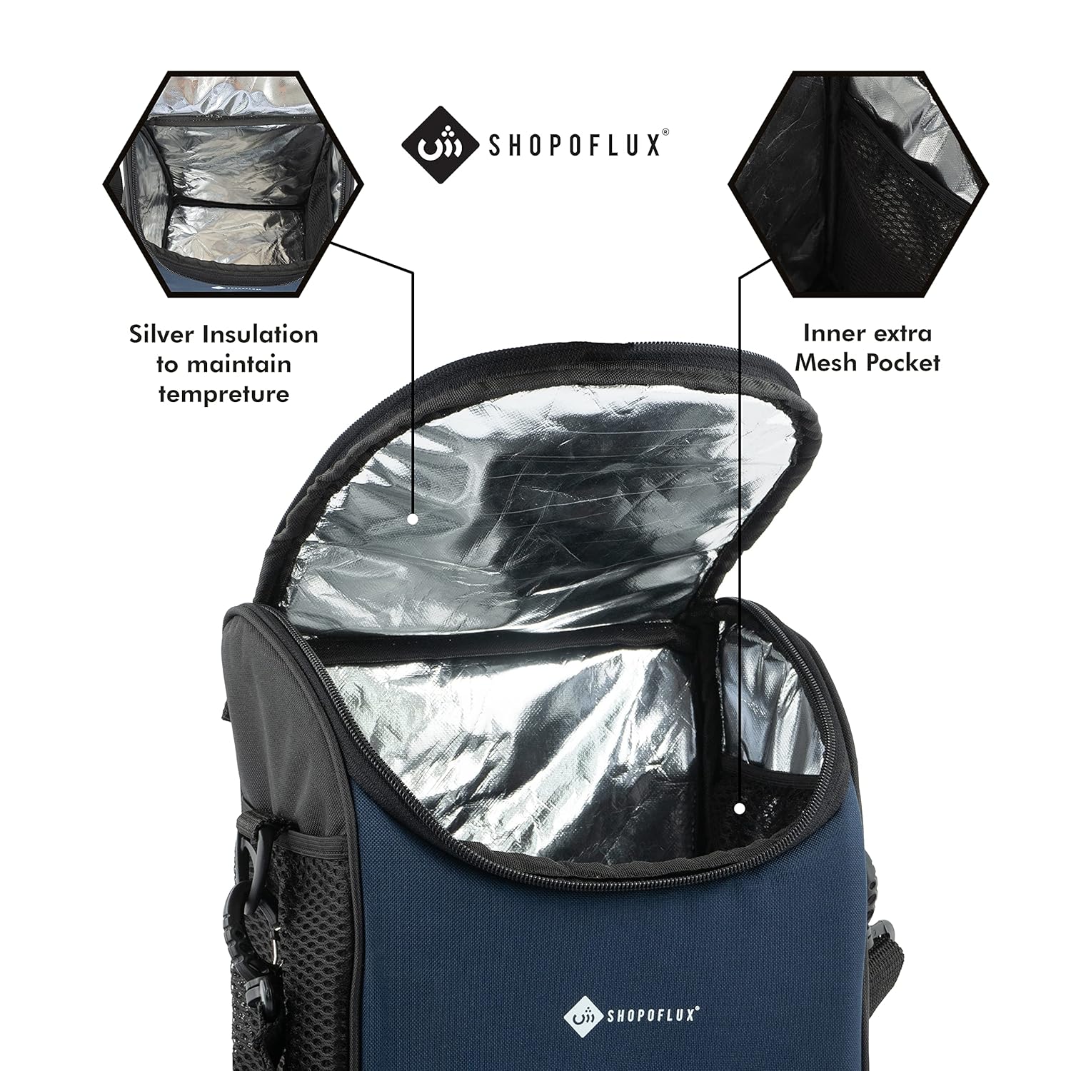 SHOPOFLUX Lunch Bag for Men and Women, Insulated Tiffin Bags for Office, College, School with Crossbody Belt Blue