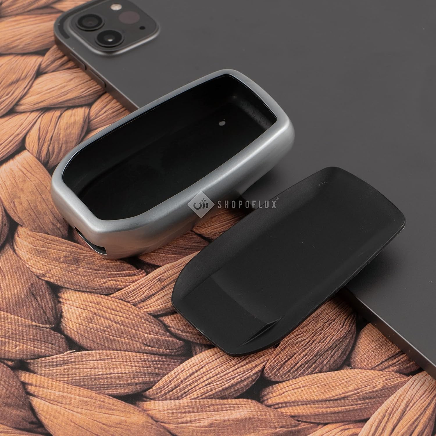 SHOPOFLUX TPU Leather Key Cover Compatible with Toyota Innova Crysta | Hilux 2022 2023 Key Cover 2 Button Smart Key Only Black Silver