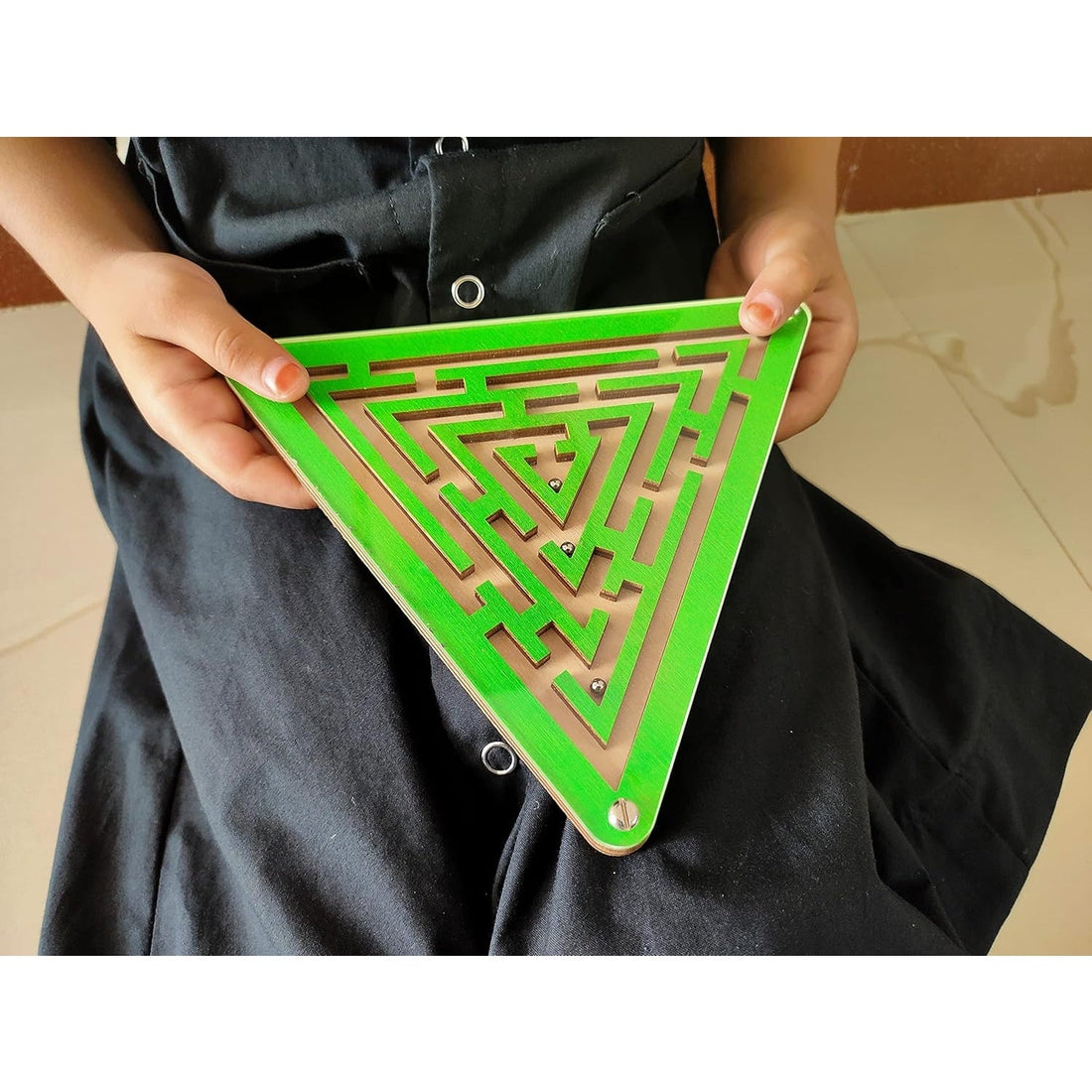 Shopoflux® Wooden Labyrinth Ball Game Toys Puzzle Gifts for Kids Young Adults | Memory Maze Ball Goli Board Game Triangle Green