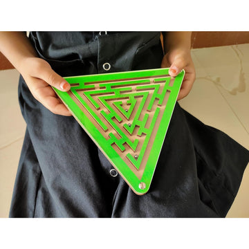 Shopoflux® Wooden Labyrinth Ball Game Toys Puzzle Gifts for Kids Young Adults | Memory Maze Ball Goli Board Game (Triangle Green)