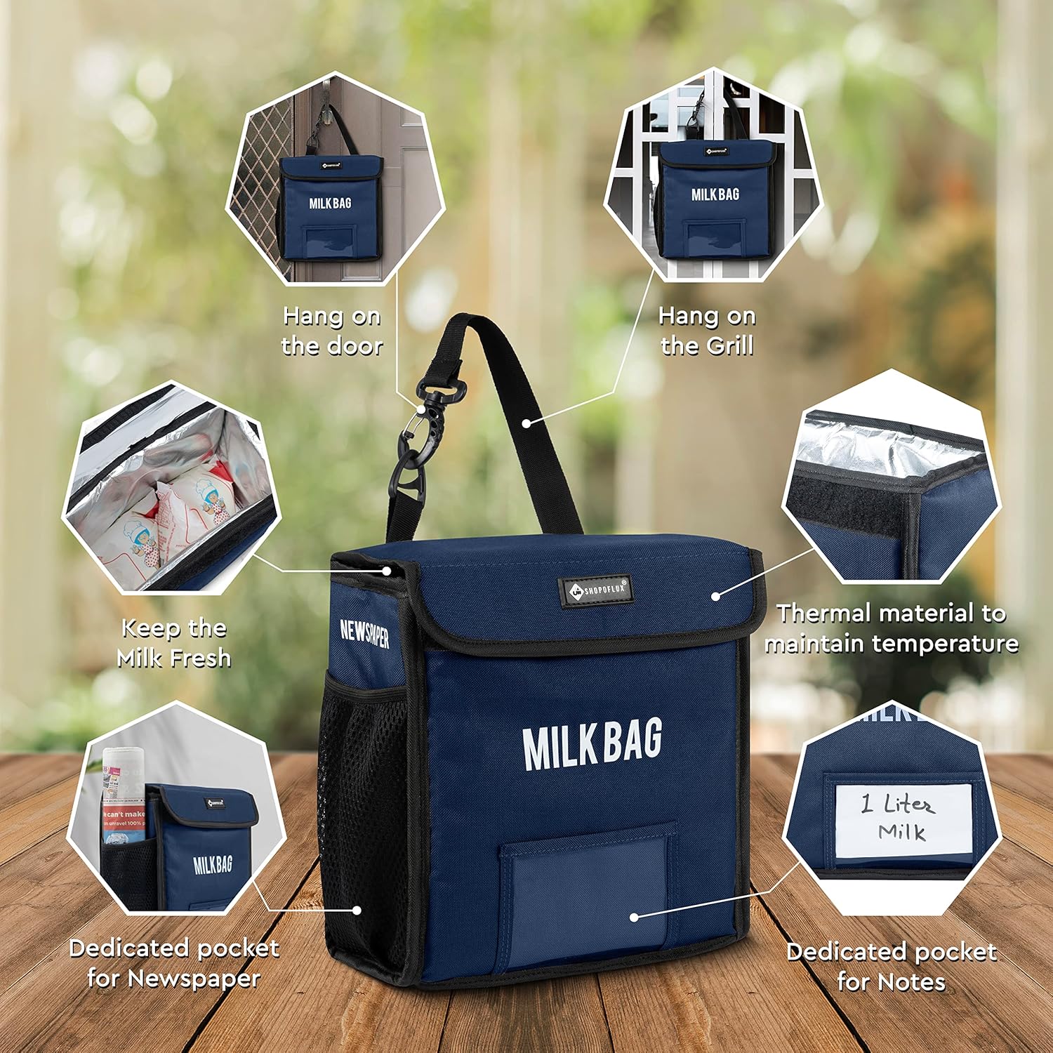 SHOPOFLUX Milk Bag for Door Hanging | Insulated and Waterproof Door Hanging Bag for Milk Sachets and Bottles Storage with Pocket for Notes and News Paper