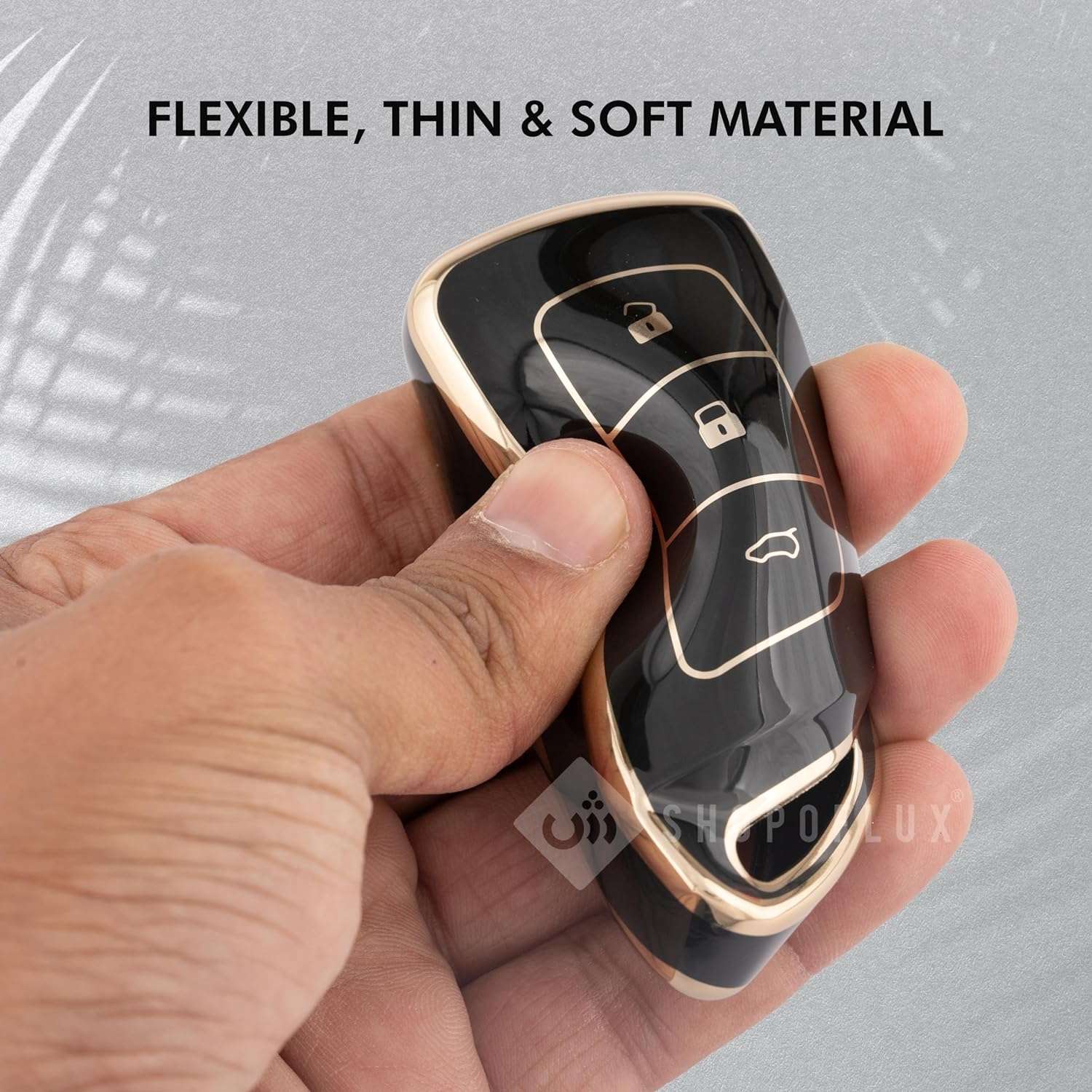 SHOPOFLUX TPU Car Key Cover Compatible for MG Hector | Windsor EV 3 Button Smart Key - Black