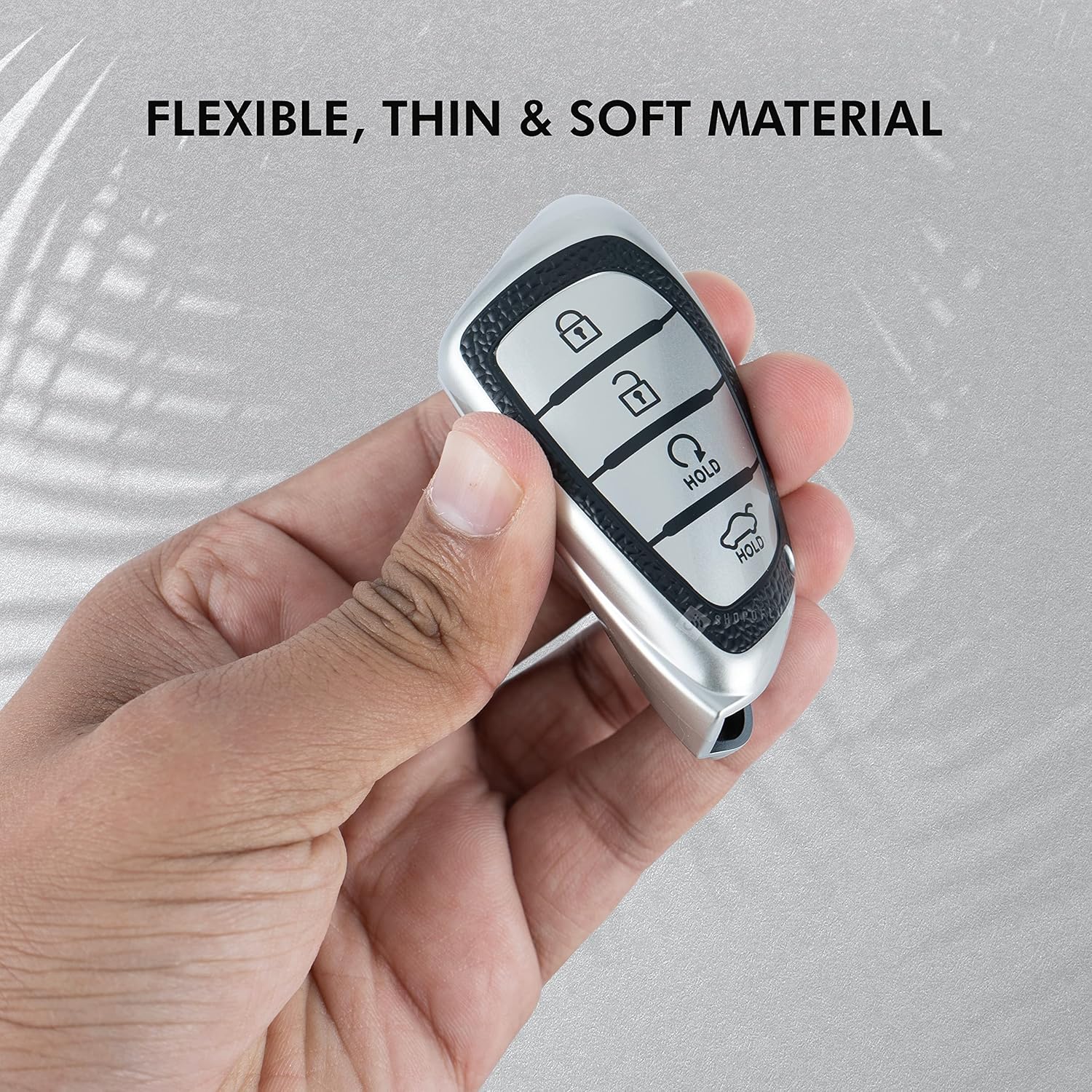 SHOPOFLUX TPU Leather Key Cover Compatible with Hyundai Alcazar and Creta Car 4 Button Smart Key