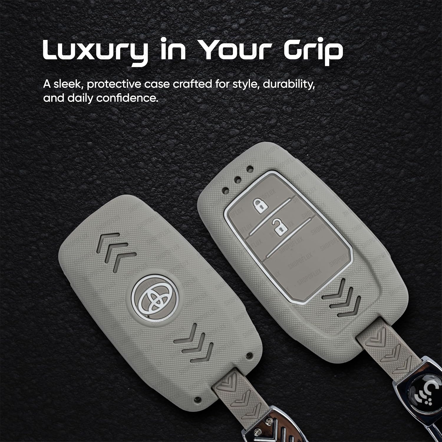SHOPOFLUX Metal Key Cover Compatible with Toyota Innova Crysta, Hilux, Invicto 2 Button Smart Only (Light Grey ABS) Shopoflux