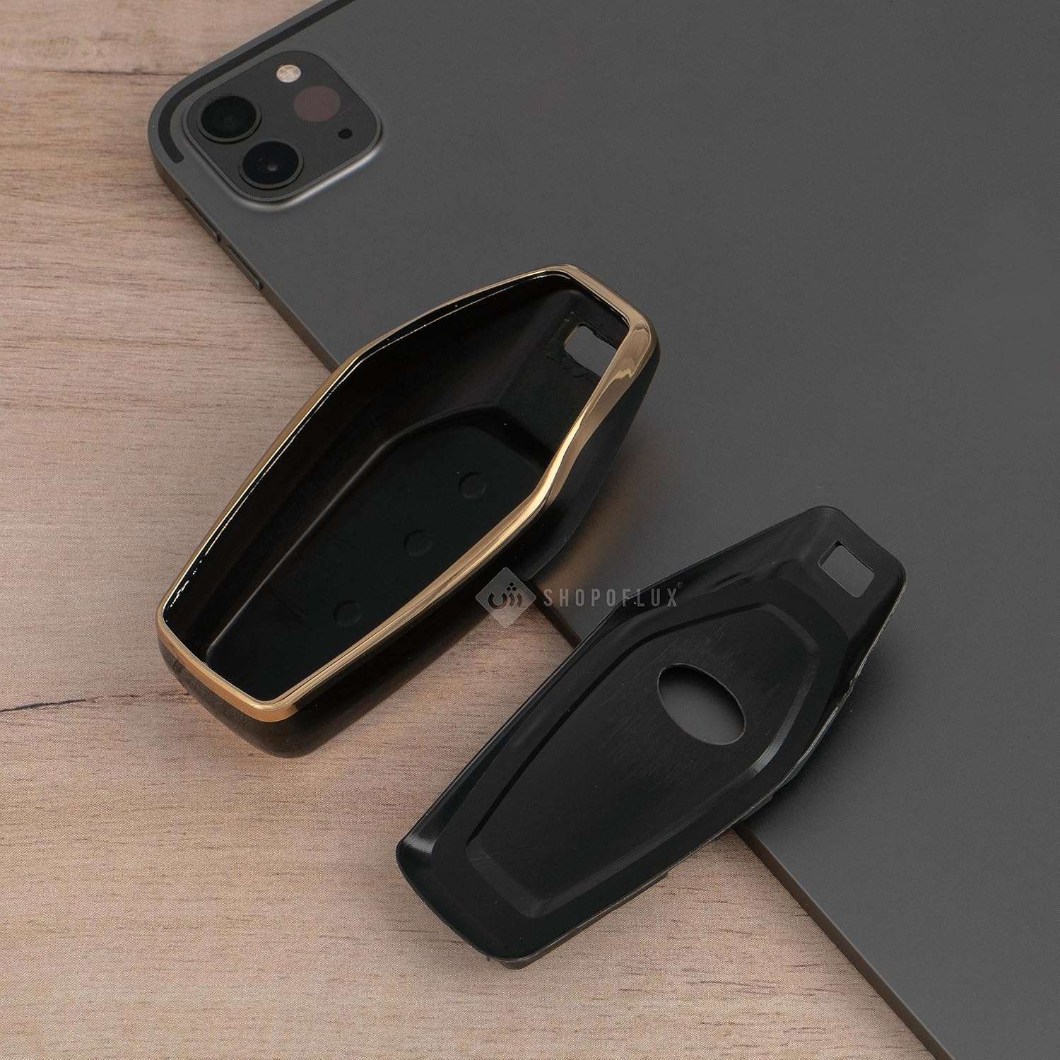 SHOPOFLUX TPU Key Cover Compatible with Mahindra XUV 500 Smart Key | Accessories Push Button Start Models Pack of 2 Black Tup Pack 2