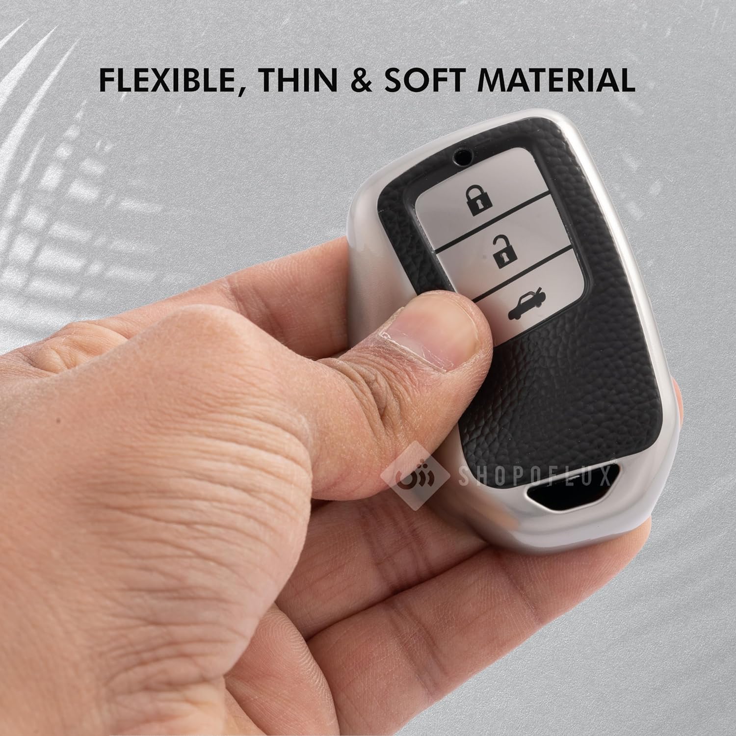 SHOPOFLUX Leather TPU Key Cover Compatible for Honda Elevate | City | Amaze | WRV | CRV | Jazz | 3 Button Smart Key