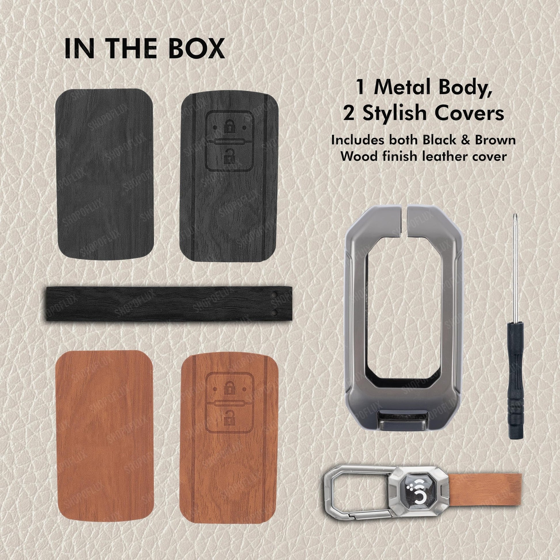 SHOPOFLUX Metal Key Cover Compatible with Baleno, Grand Vitara, XL6, Swift, Brezza, Celerio, Ignis, Ertiga, Dzire, Fronx, Urban Cruiser, Rumion, Glanza, Hyryder 2 Button Smart Key (Brown Silicon) Shopoflux