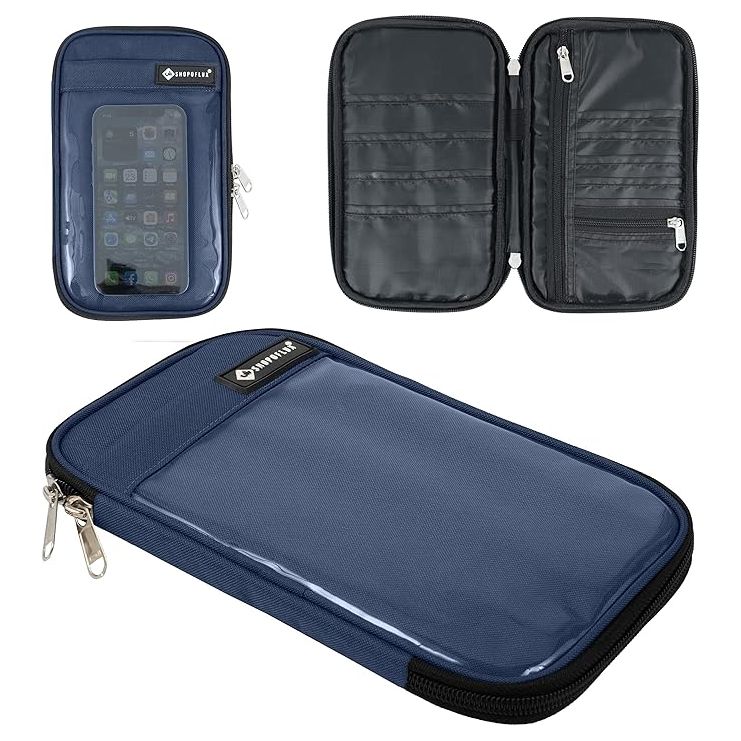 SHOPOFLUX Polyester Travel Passport Cover Organizer With Mobile Holder And Hand Strap For Men And Women blue