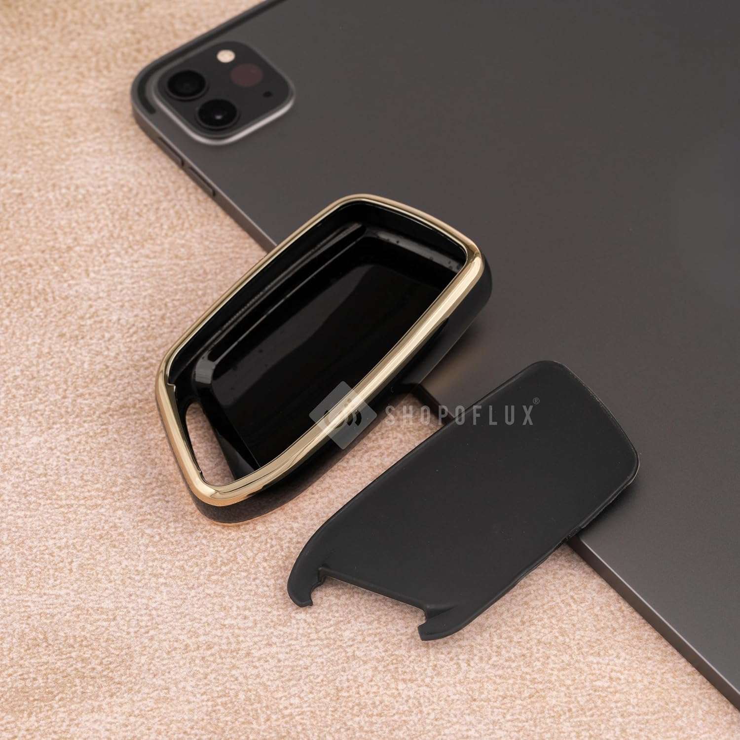 SHOPOFLUX TPU Car Key Cover Compatible for MG Hector | Windsor EV 3 Button Smart Key - Black