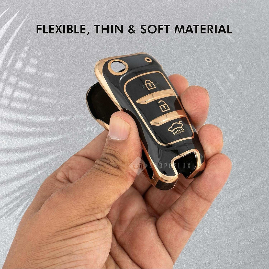 SHOPOFLUX TPU Key Cover Compatible with Hyundai Verna 2024 2023 | i20 N line N6 Car 3 Button Flip Key Black