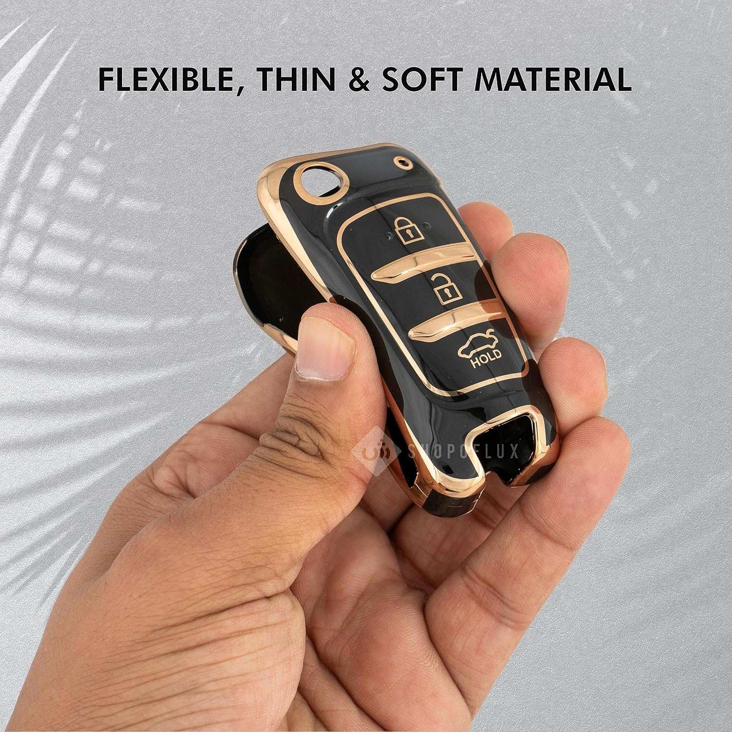 SHOPOFLUX TPU Key Cover Compatible with Hyundai Verna 2024 2023 | i20 N line N6 Car 3 Button Flip Key Black