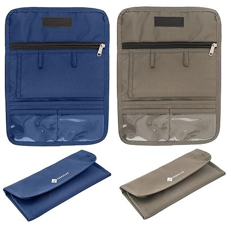 SHOPOFLUX Car Document Holder Organiser | Vehicle Document Storage Wallet for Driving Licence, RC Book, PUC, Insurance for Cars, Two Wheeler, Auto and Truck Blue + Grey Pack 2