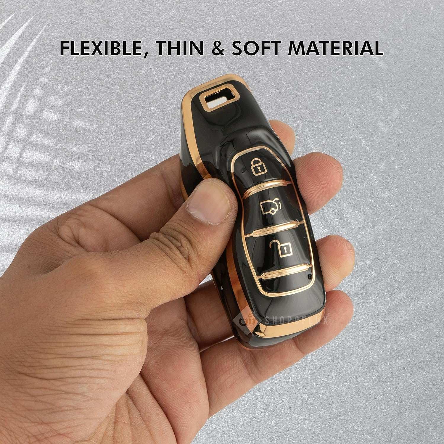SHOPOFLUX TPU Key Cover Compatible with Mahindra XUV 500 Smart Key | Accessories Push Button Start Models Pack of 2 Black Tup Pack 2