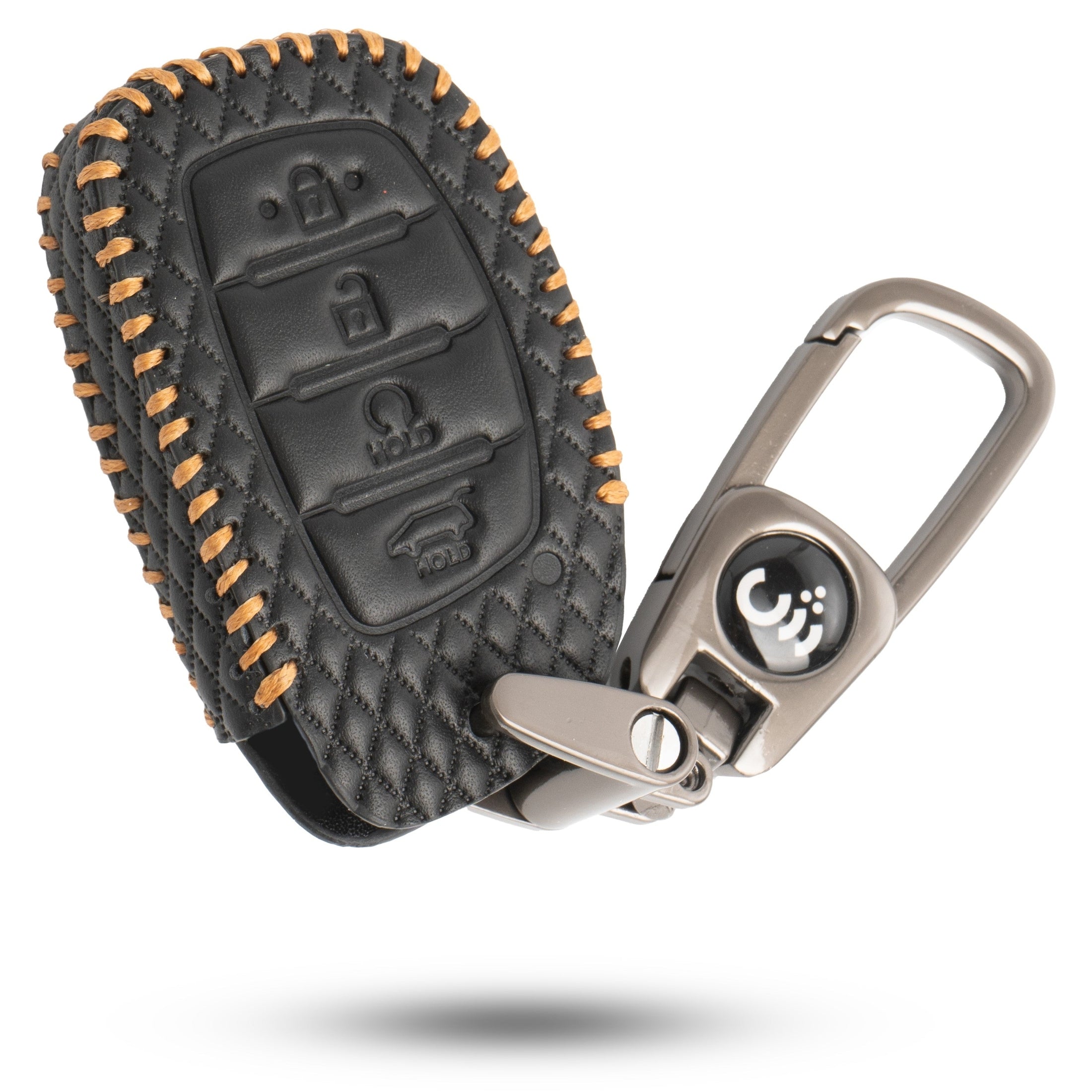 Shopoflux® Leather Key Cover Compatible with Hyundai Alcazar and Creta 2021 2022 2023 Car 4 Button Smart Key Black