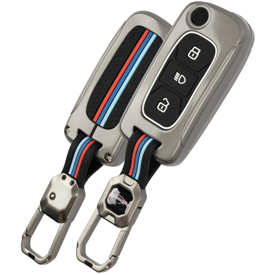 SHOPOFLUX Metal Key Cover Compatible for Tata Tiago | Nexon | Altroz | Safari | Storme | Zest | Bolt | Tigor | Punch | Hexa 3 Button Flip Key
