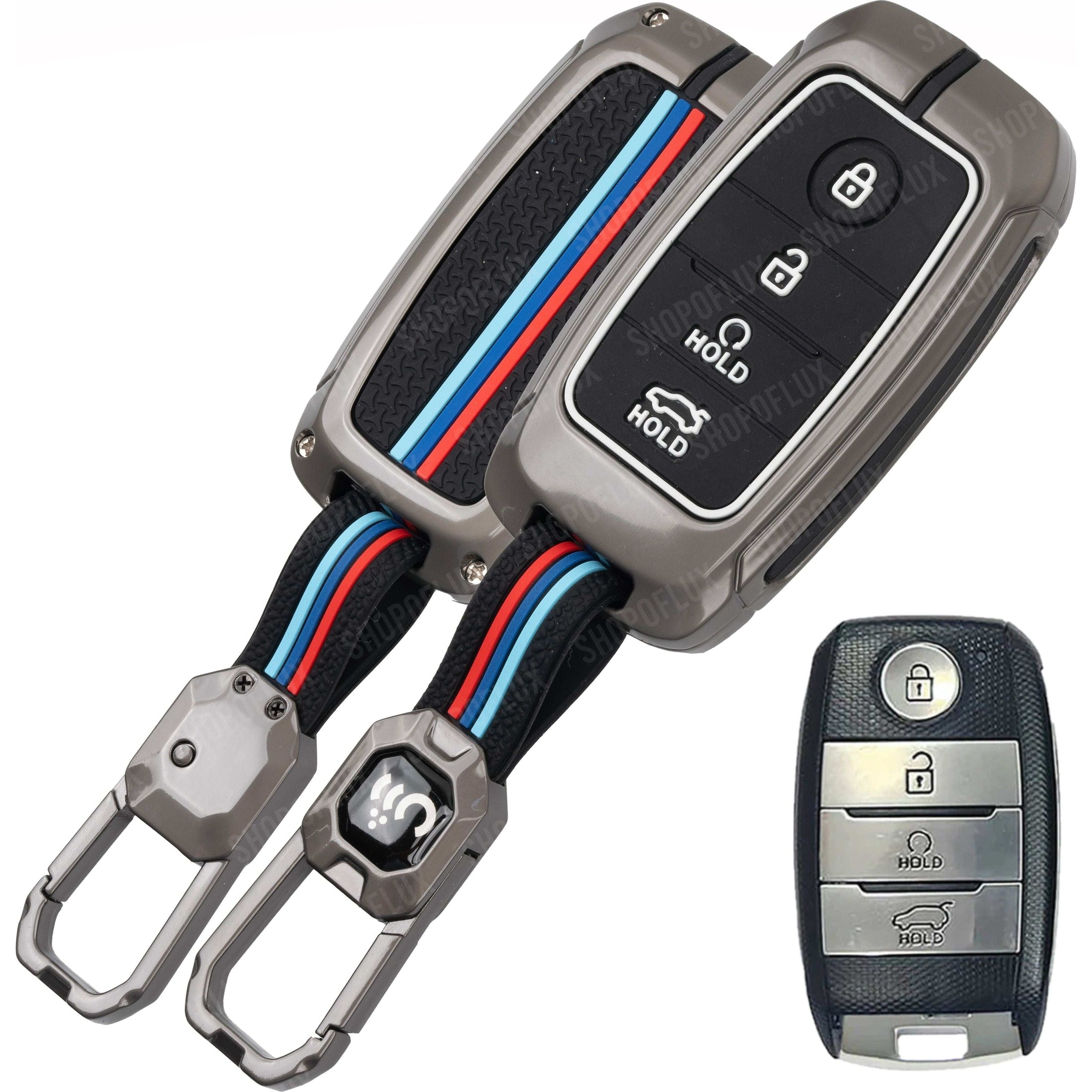 SHOPOFLUX Metal Key Cover Compatible for Kia Seltos | Sonet | Carens 4 Button Smart Key Black