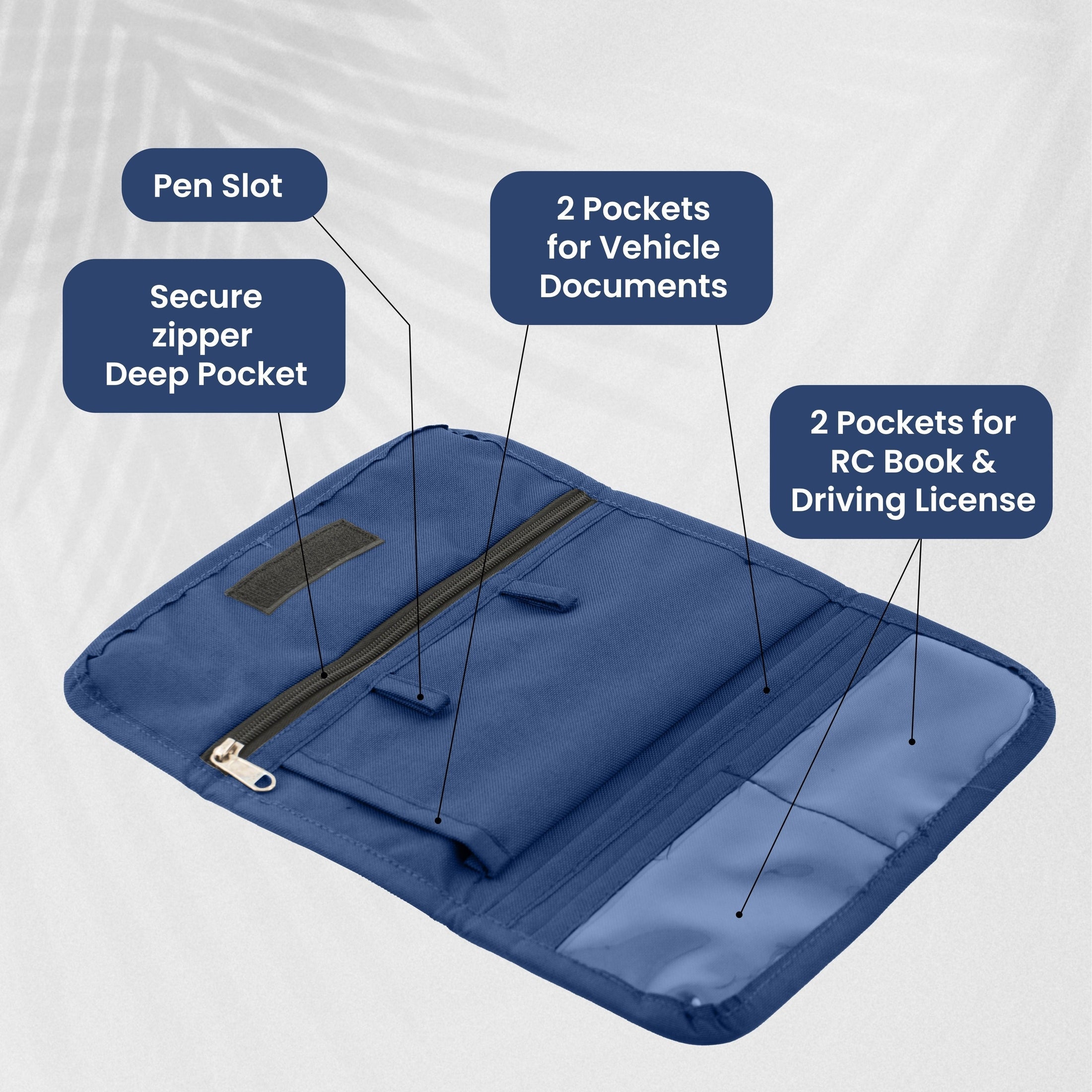 SHOPOFLUX Fabric Modern Car Document Holder Organiser | Vehicle Document Storage Wallet for Driving Licence, Rc Book, Puc, Insurance for Cars, Two Wheeler, Auto and Truck Blue
