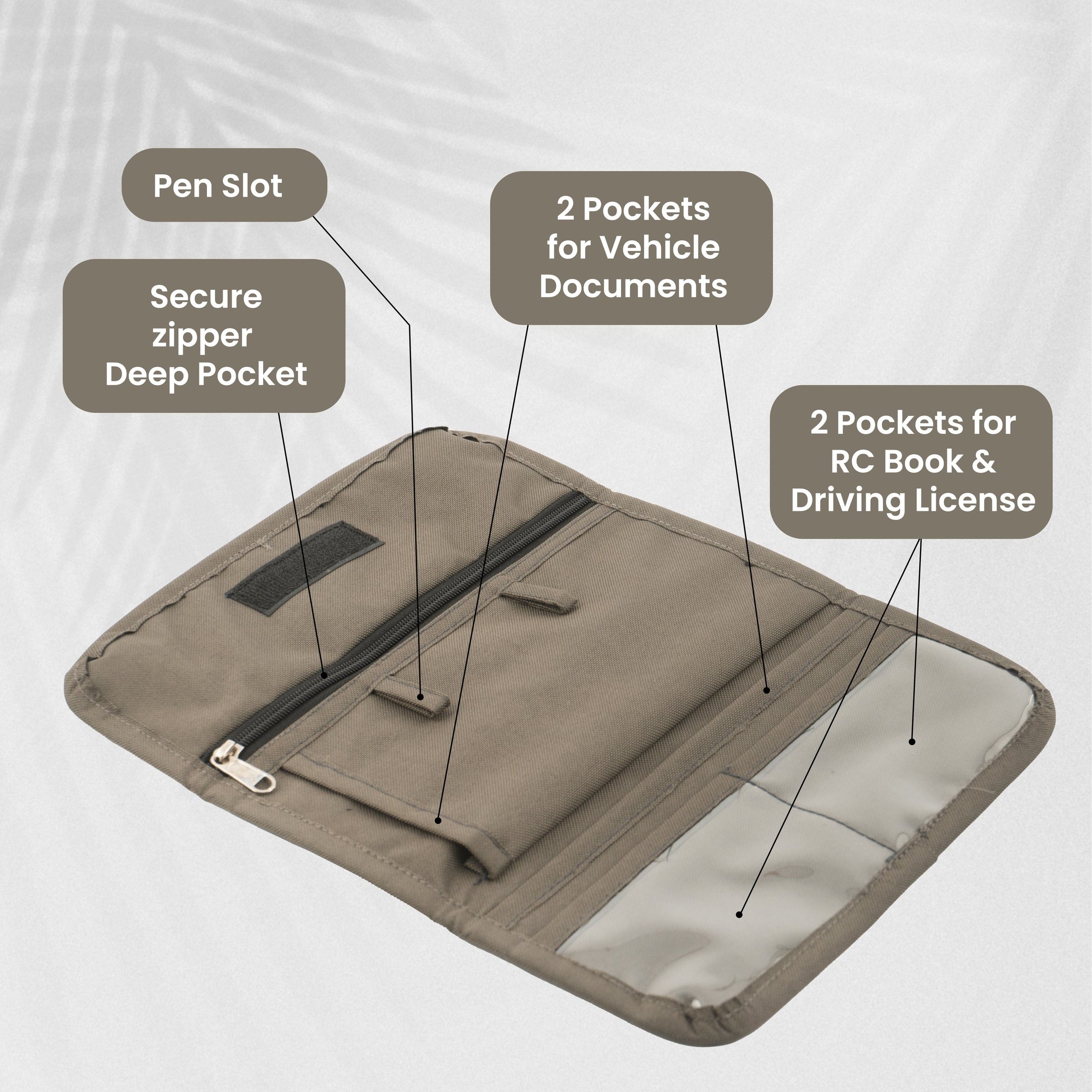 SHOPOFLUX Car Document Holder Organiser | Vehicle Document Storage Wallet for Driving Licence, RC Book, PUC, Insurance for Cars, Two Wheeler, Auto and Truck Grey