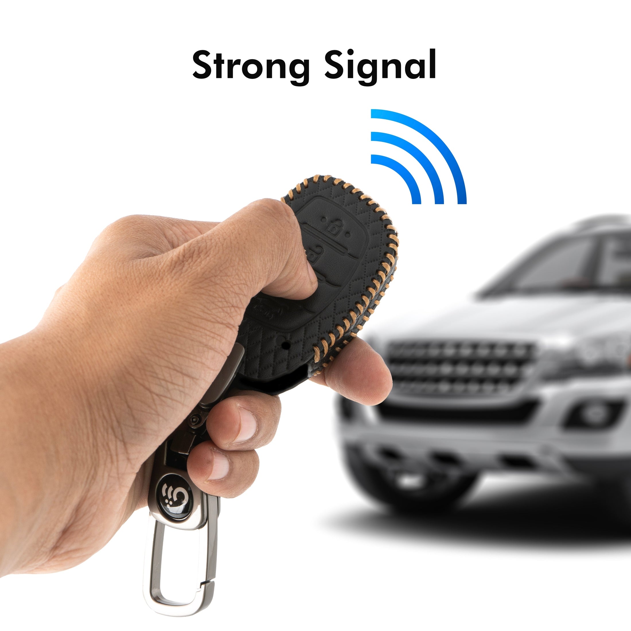 Shopoflux® Leather Key Cover Compatible with Hyundai Alcazar and Creta 2021 2022 2023 Car 4 Button Smart Key Black