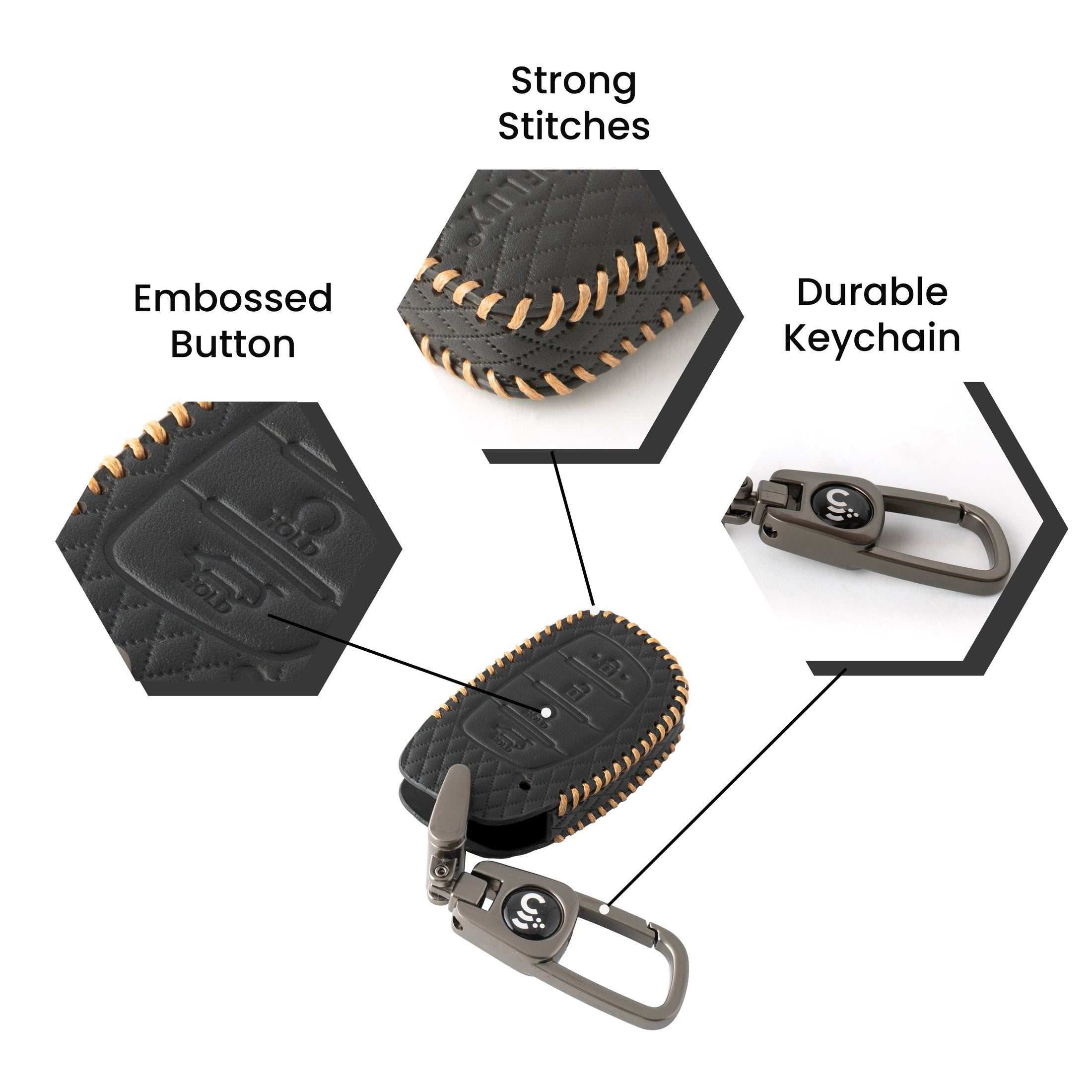Shopoflux® Leather Key Cover Compatible with Hyundai Alcazar and Creta 2021 2022 2023 Car 4 Button Smart Key Black