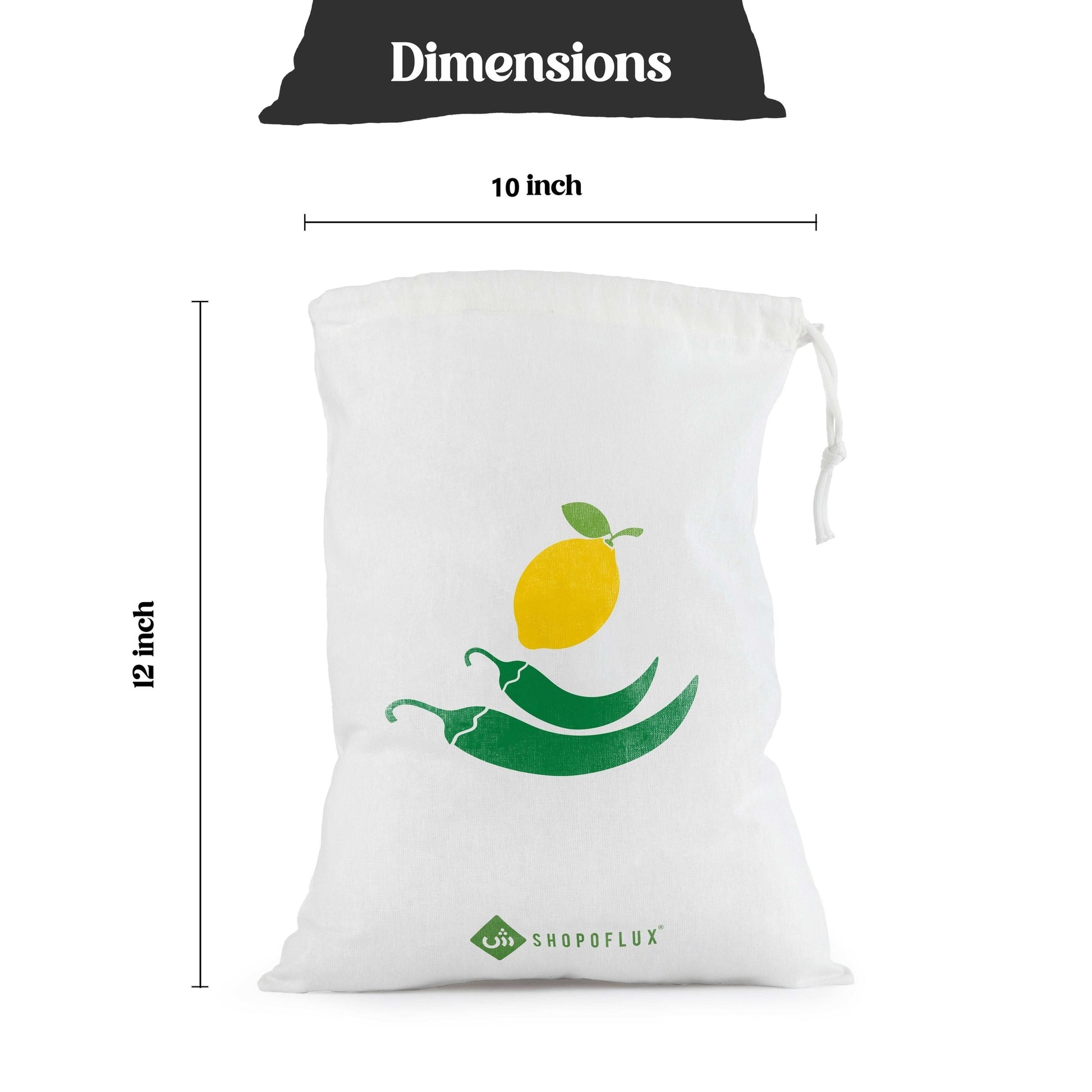 SHOPOFLUX Cotton Reusable Vegetable Storage Bag For Fridge Set Of 10 Bags Washable, Zip, 9 Inches, 12 Inch
