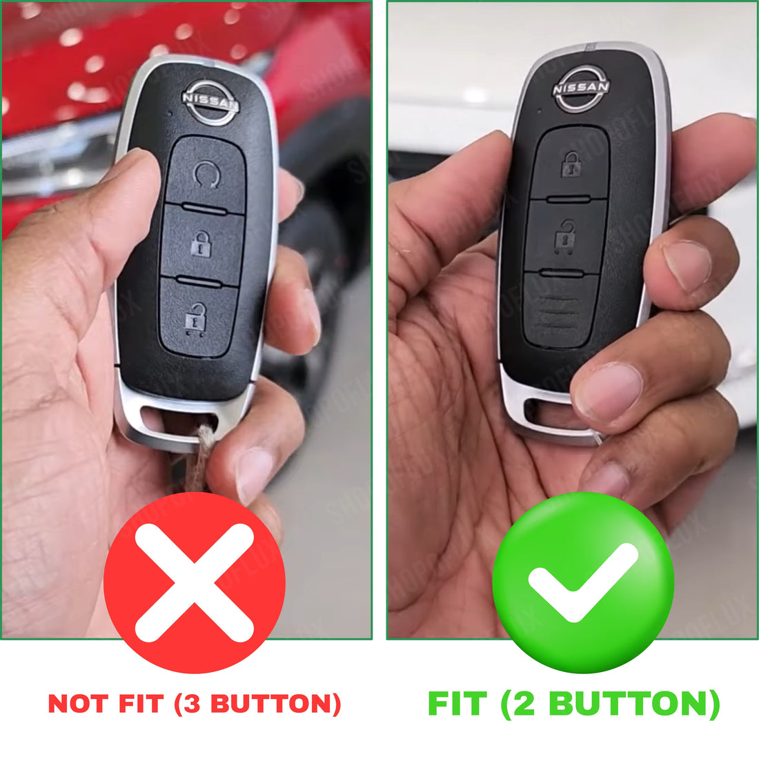 SHOPOFLUX Metal Key Cover Compatible with Nissan Magnite 2 Button Smart Key (Black) (Pack of 1)