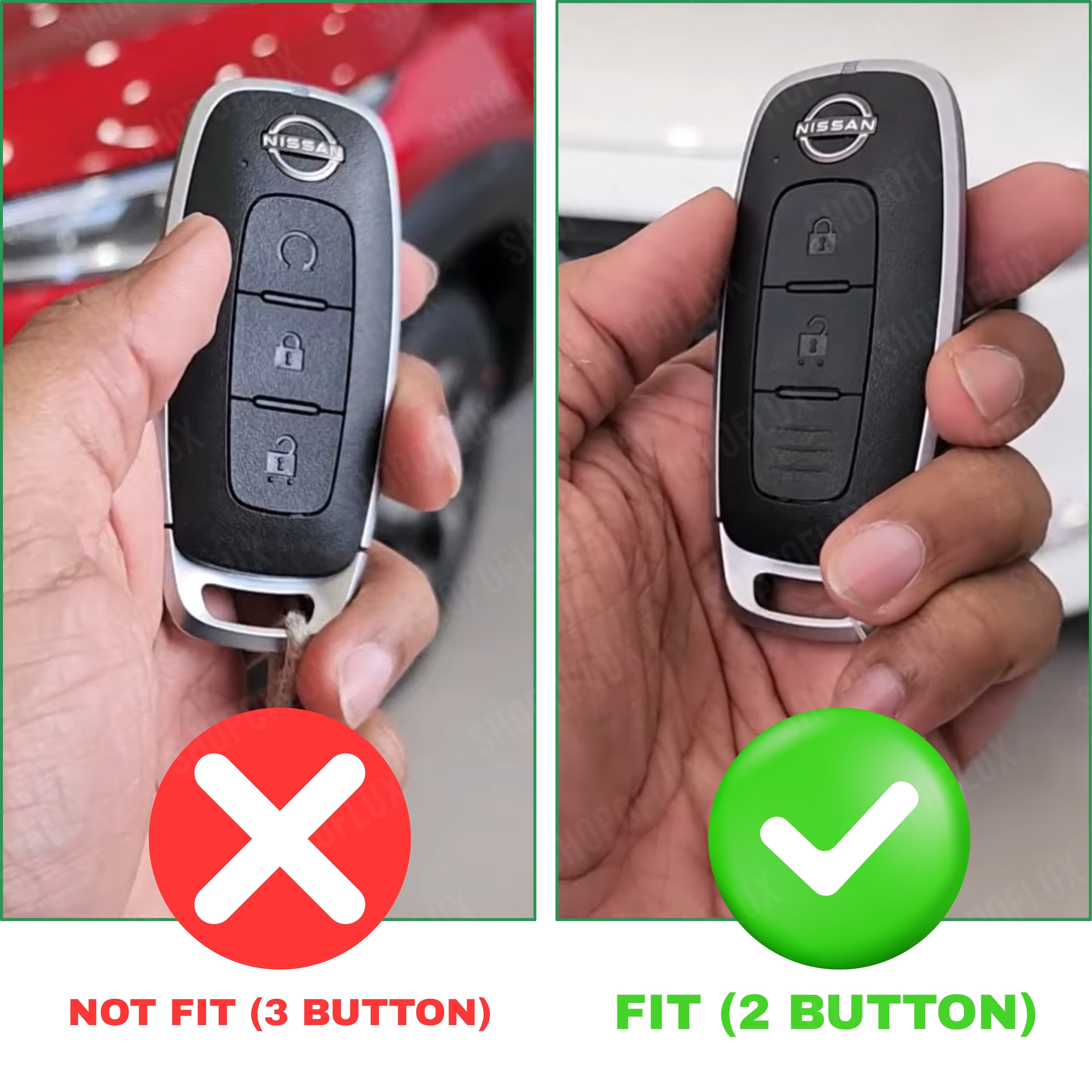 SHOPOFLUX Metal Key Cover Compatible with Nissan Magnite 2 Button Smart Key (Black) (Pack of 1)