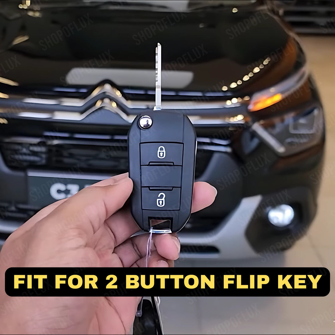 SHOPOFLUX Metal Car Key Cover Competible for Citroen C3, Basalt, Aircross 2 Button Flip Key
