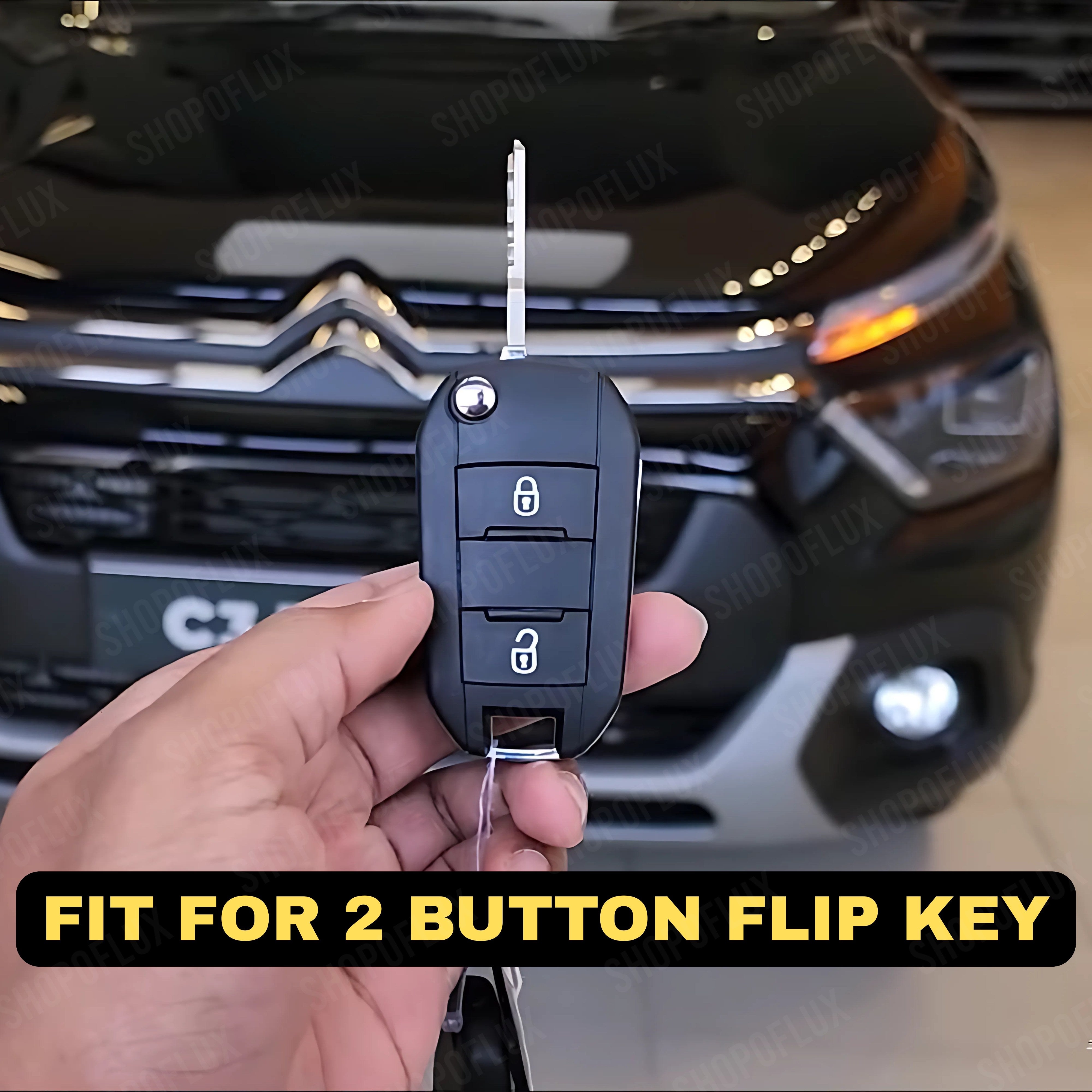 SHOPOFLUX Metal Car Key Cover Competible for Citroen C3, Basalt, Aircross 2 Button Flip Key