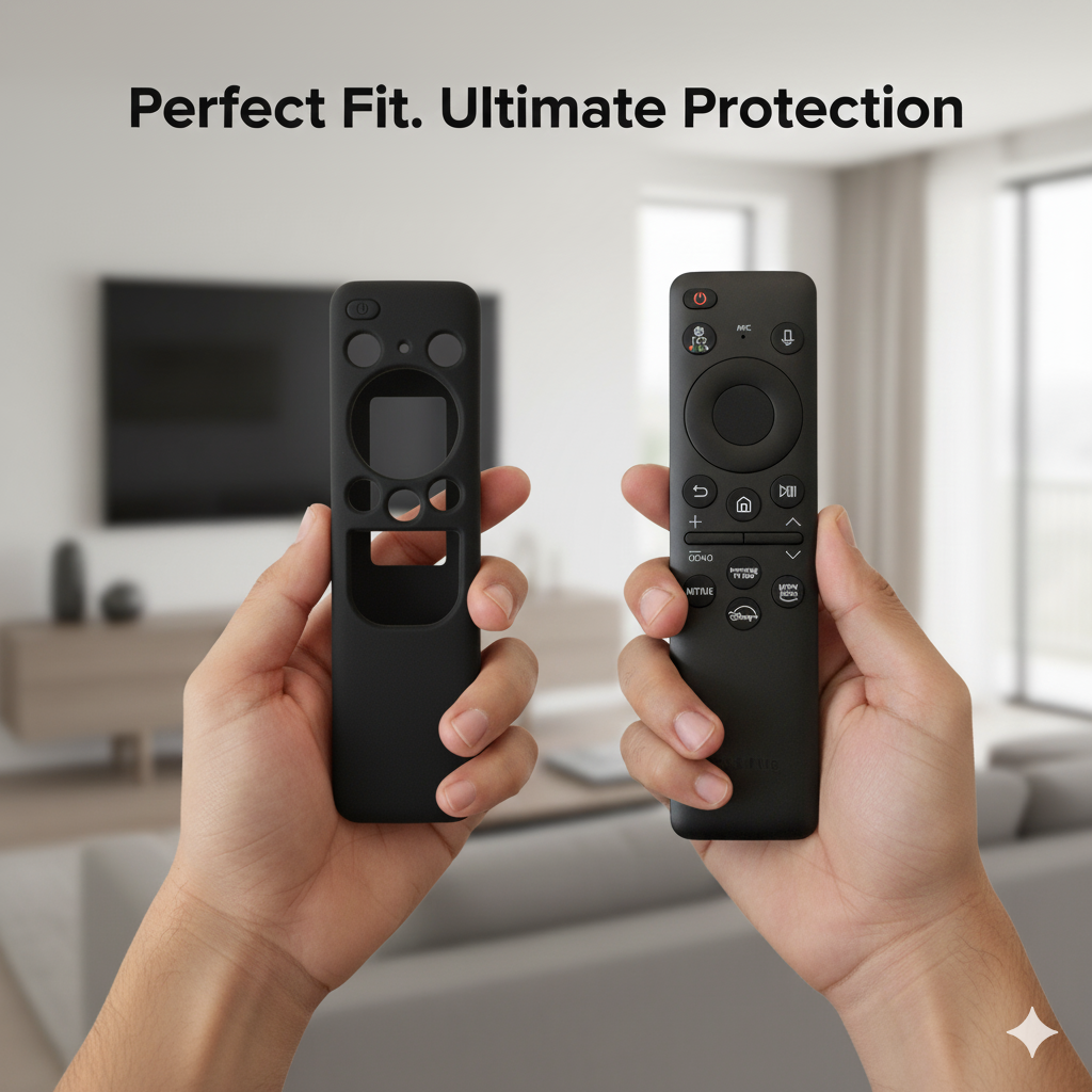 SHOPOFLUX Silicone TV Remote Cover Compatible with Samsung Smart TV Protective Open Key Case with Lanyard (Black) Shopoflux