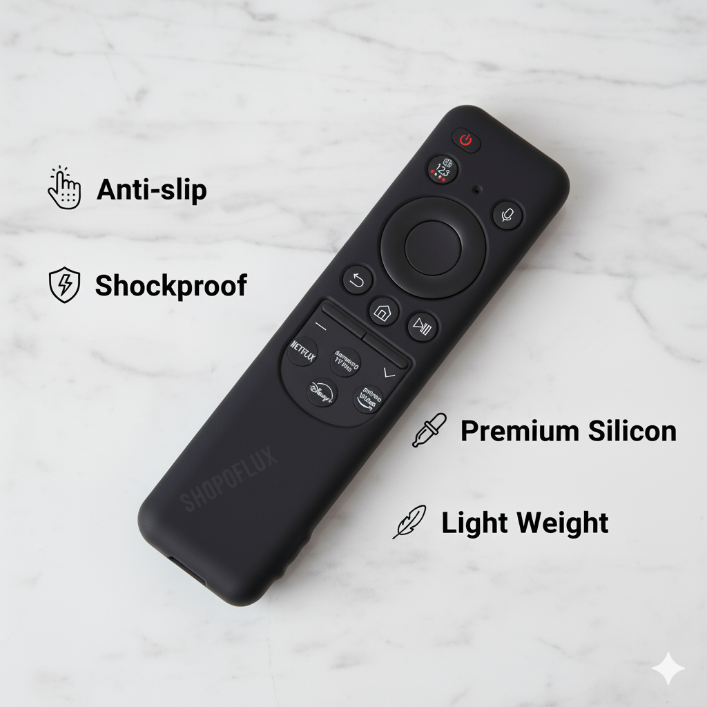 SHOPOFLUX Silicone TV Remote Cover Compatible with Samsung Smart TV Protective Open Key Case with Lanyard (Black) Shopoflux