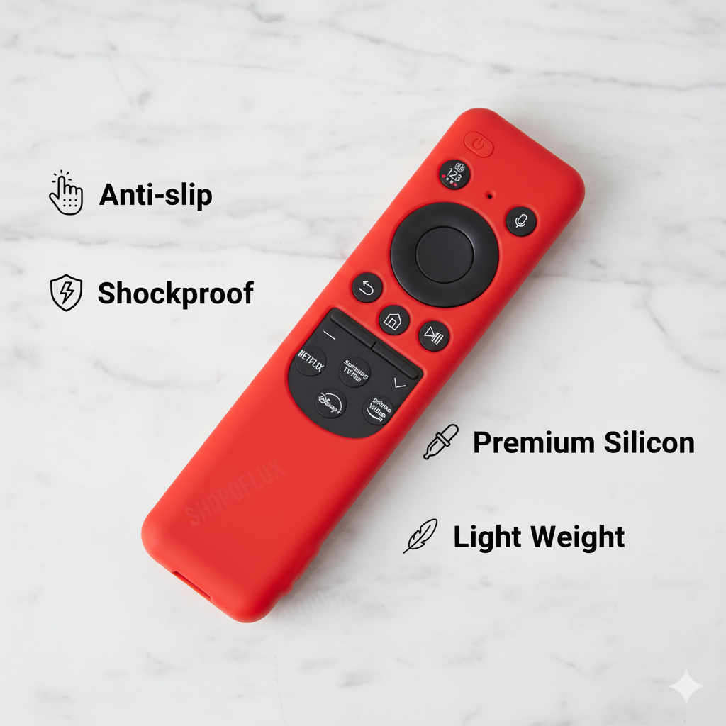 SHOPOFLUX Silicone TV Remote Cover Compatible with Samsung Smart TV - Protective Open Key Case with Lanyard (Red) Shopoflux