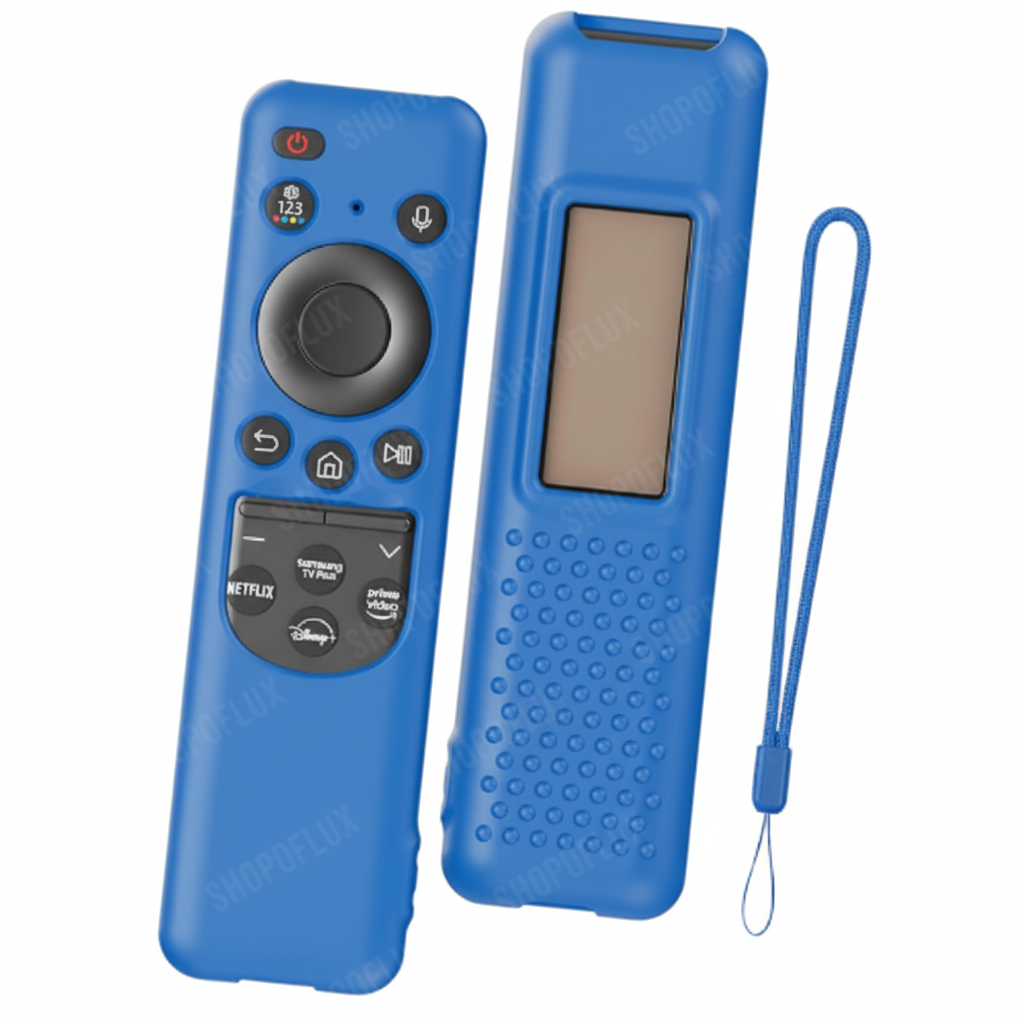 SHOPOFLUX Silicone TV Remote Cover Compatible with Samsung Smart TV - Protective Open Key Case with Lanyard (Blue) Shopoflux