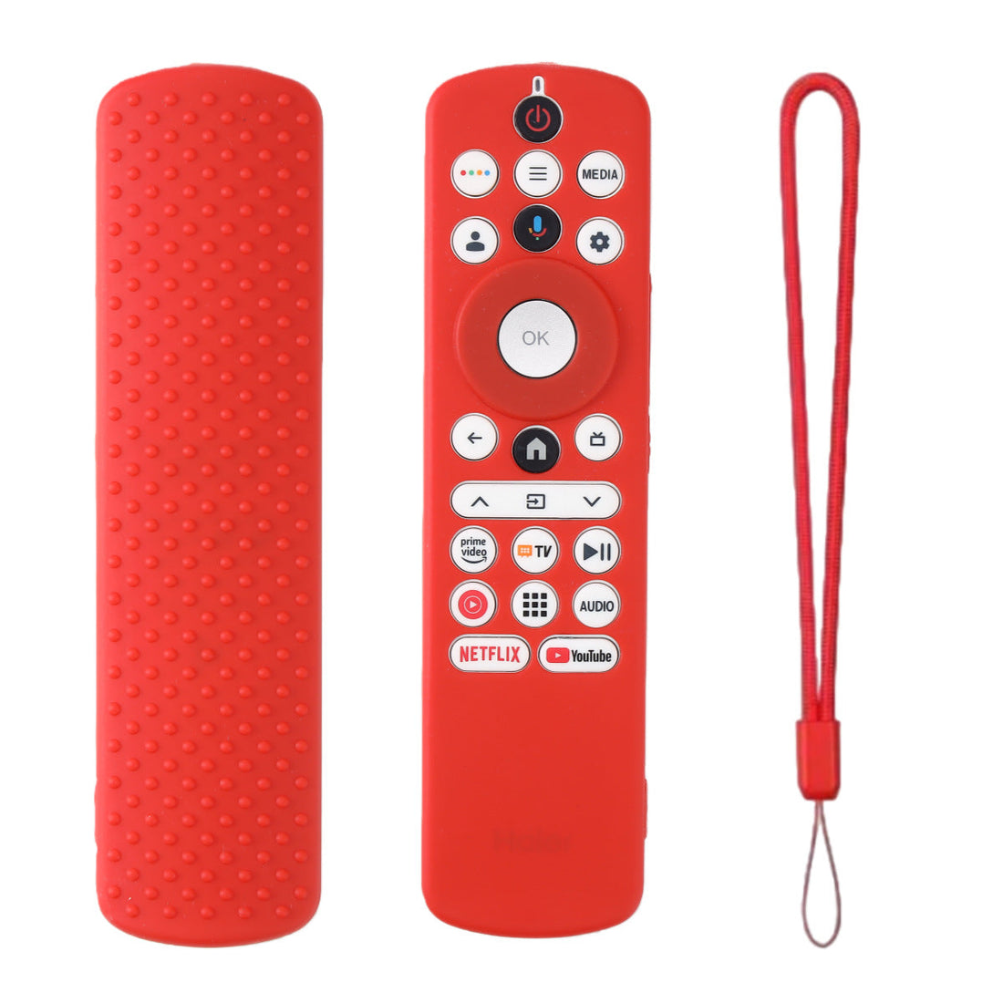 SHOPOFLUX Silicone TV Remote Cover Compatible with Haier Smart TV Protective Case with Lanyard (Red) Shopoflux