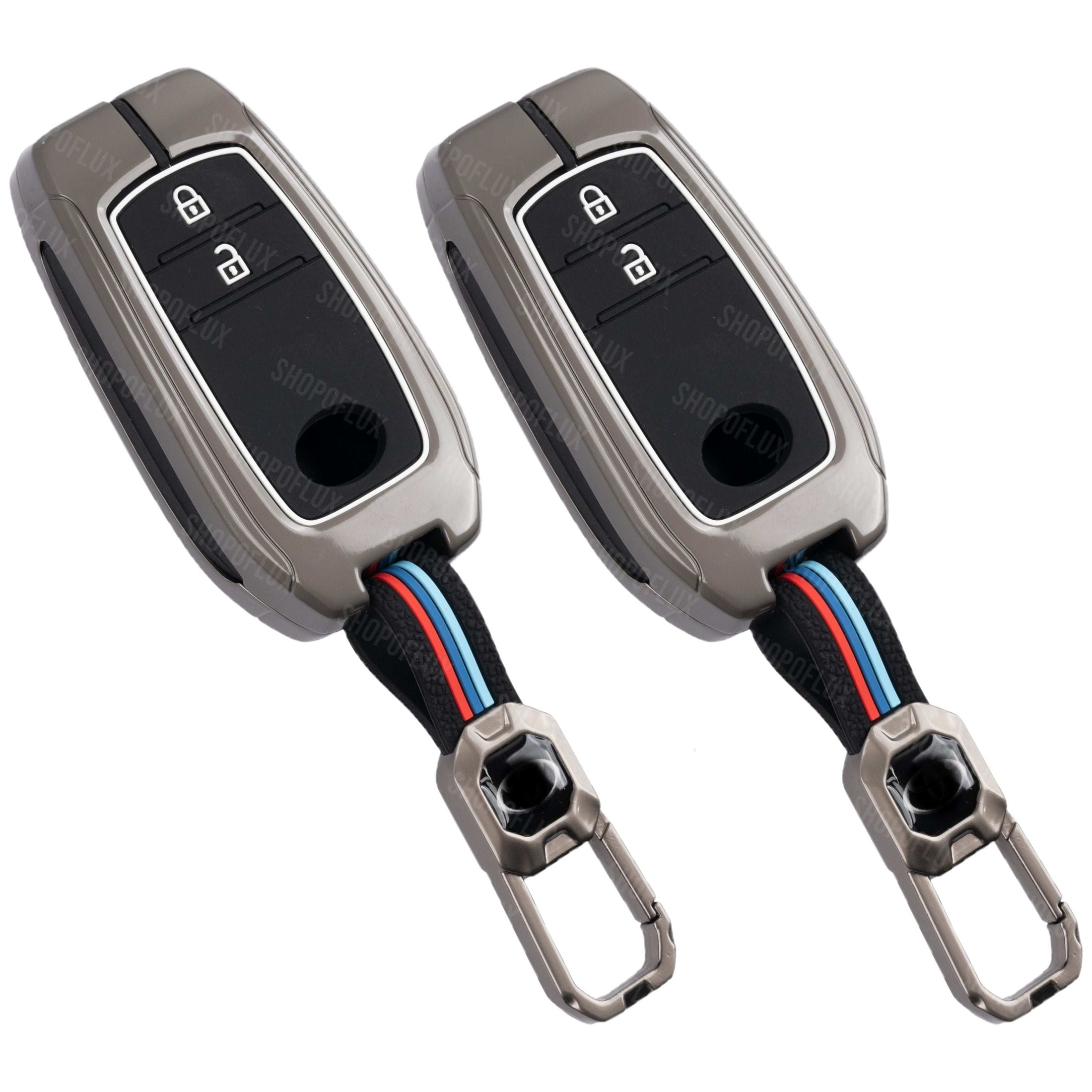SHOPOFLUX Metal Key Cover Compatible With Toyota Innova Crysta | Hilux 2022 Invicto 2 Button Smart Only, Multicolor