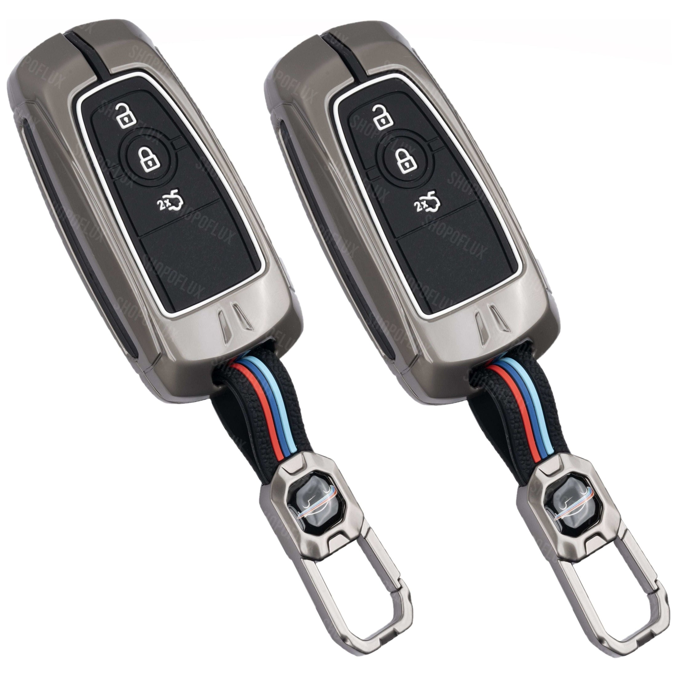 SHOPOFLUX Metal Key Cover Compatible for Ford Endeavour | Figo | Aspire | Freestyle Titanium 3 Button Smart Key - Black