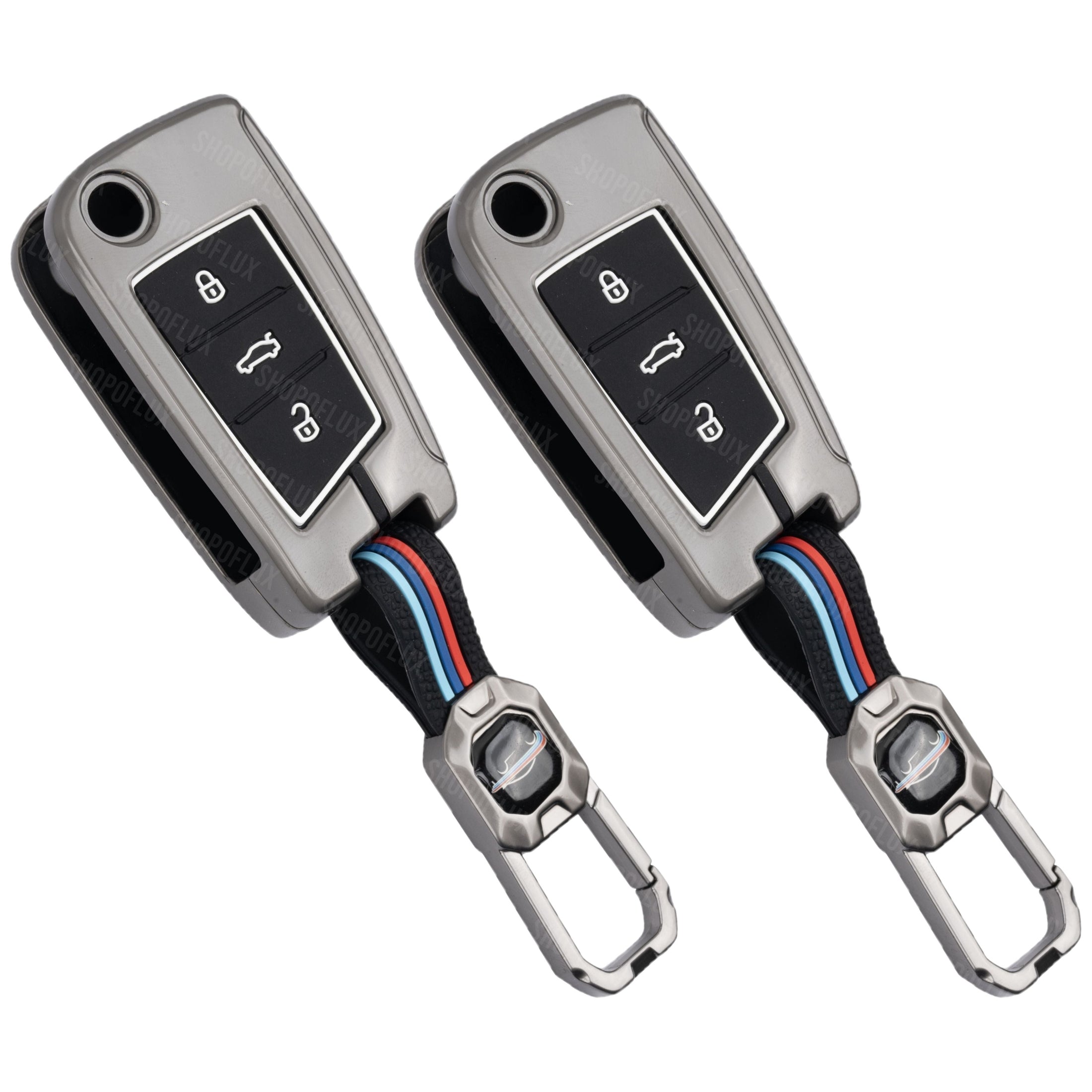 SHOPOFLUX Metal Key Cover Compatible for Skoda & Volkswagen Cars Slavia | Kushaq | Octavia | Virtus | Taigun | Tiguan | T Roc 3 Button Flip Key Black