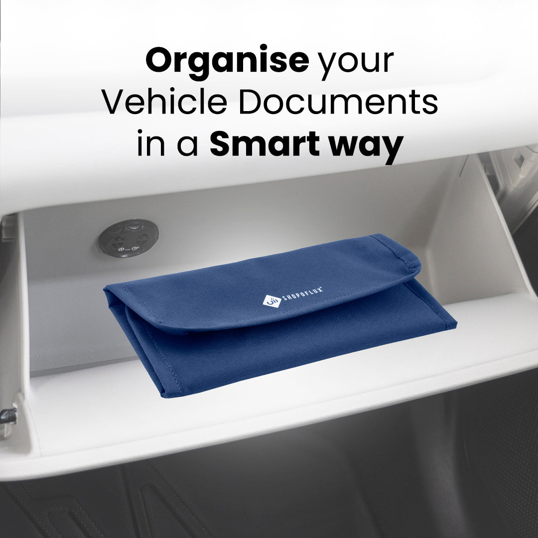 SHOPOFLUX Fabric Modern Car Document Holder Organiser | Vehicle Document Storage Wallet for Driving Licence, Rc Book, Puc, Insurance for Cars, Two Wheeler, Auto and Truck Blue