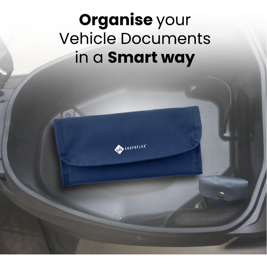 SHOPOFLUX Fabric Modern Car Document Holder Organiser | Vehicle Document Storage Wallet for Driving Licence, Rc Book, Puc, Insurance for Cars, Two Wheeler, Auto and Truck Blue